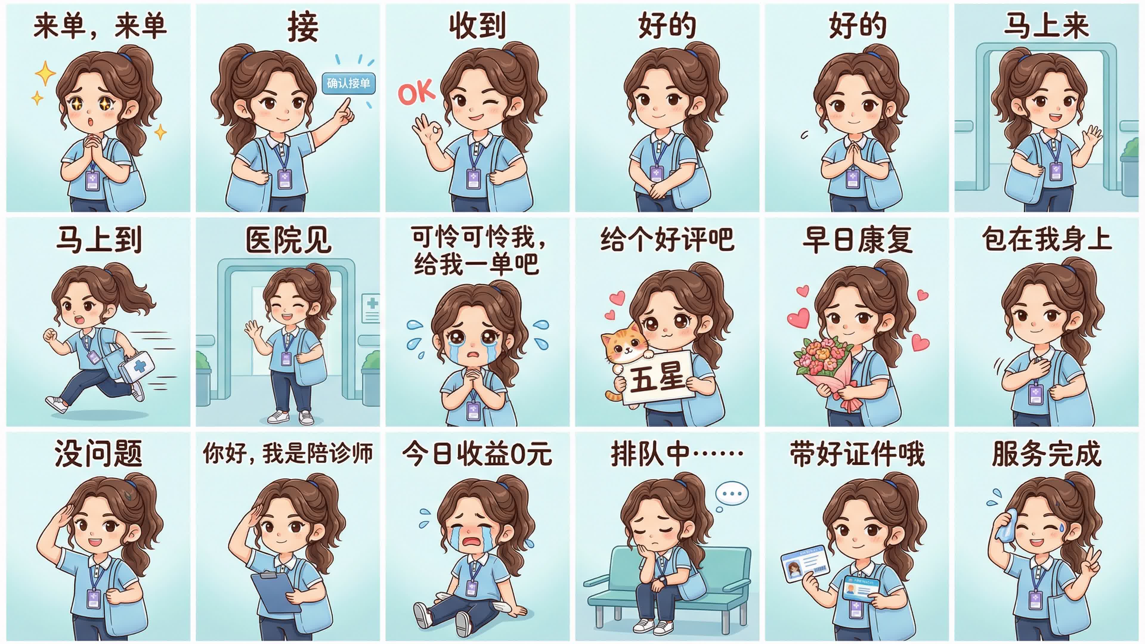 微信首个陪诊师表情包正式上线宣传图-16个精选表情